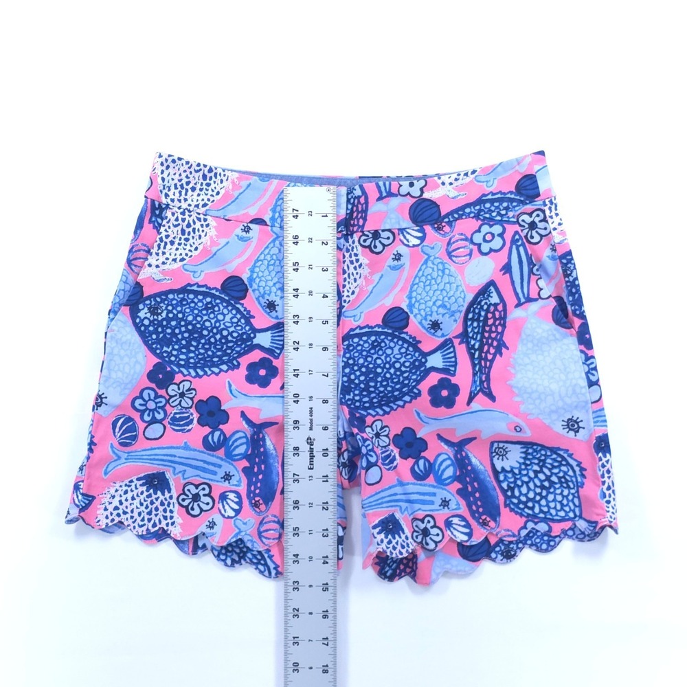Talbots Womens Shorts Size 2 Pink Blue‎ Fish Print Scalloped Hem Chino - Picture 3 of 9